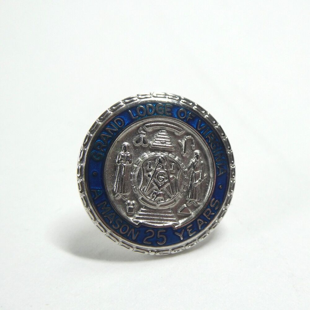 Grand Lodge of Virginia Mason 25 Years Lapel Pin Blue Enamel Vintage Masonic